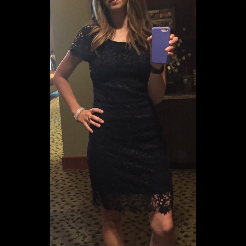 Navy lace cocktail dress